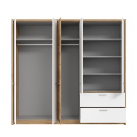 Skříň Fred, bílá a dub, otevřená