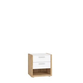 Noční stolek Fred se dvěma šuplíky, bílá a dub