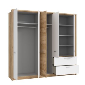 Skříň Fred, bílá a dub, otevřená