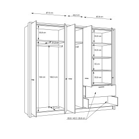 Skříň Fred, bílá a dub, rozměry