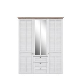 Skříň Ilsa se šuplíky a zrcadlem, bílá a bělený dub