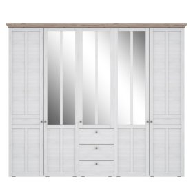 Skříň Ilsa se šuplíky a zrcadlem, velká, bílá a bělený dub