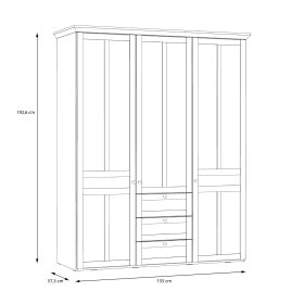 Skříň Ilsa se šuplíky a zrcadlem, bílá a bělený dub, rozměry