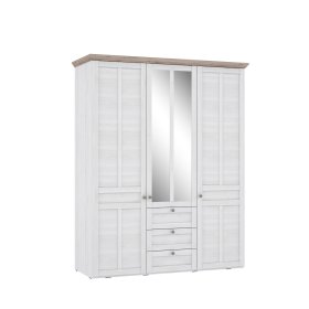 Skříň Ilsa se šuplíky a zrcadlem, bílá a bělený dub