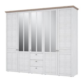 Skříň Ilsa se šuplíky a zrcadlem, velká, bílá a bělený dub