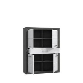 Komoda Leva vysoká 103x133 cm, bílá a šedá, otevřená