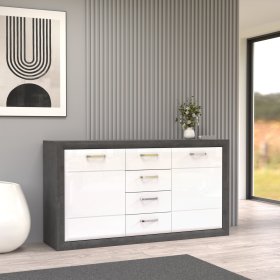Komoda Leva velká, bílá a šedá 168 cm, interiér