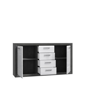 Komoda Leva velká, bílá a šedá 168 cm, otevřená