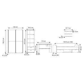 Sestava dětského pokoje Luvo, šedá a dub, rozměry