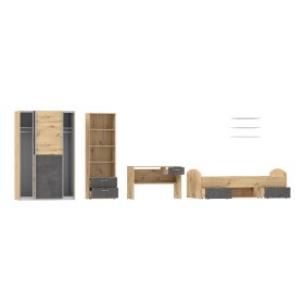 Sestava dětského pokoje Luvo, šedá a dub, otevřená