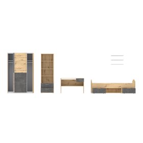 Sestava dětského pokoje Luvo, šedá a dub, otevřená