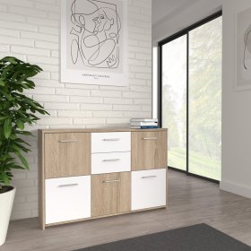 Komoda Kvad, 114x78 cm, bílá a dub sonoma, interiér