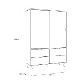 Šatní skříň Vaur s posuvnými dveřmi, bílá a dub sonoma, rozměry