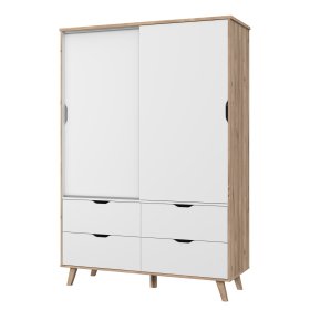 Šatní skříň Vaur s posuvnými dveřmi, bílá a dub sonoma