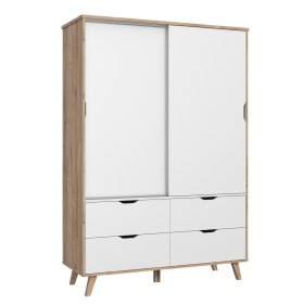 Šatní skříň Vaur s posuvnými dveřmi, bílá a dub sonoma