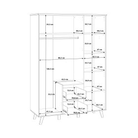 Šatní skříň Vaur se šuplíky 139x202 cm, bílá a dub sonoma, rozměry