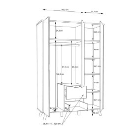 Šatní skříň Vaur se šuplíky 139x202 cm, dub sonoma, rozměry