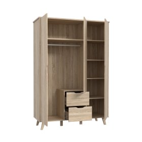 Šatní skříň Vaur se šuplíky 139x202 cm, dub sonoma, otevřená