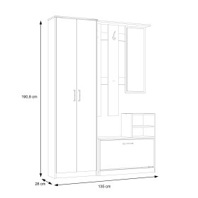 Předsíňový set Nipo 135x191x28 cm, dub sonoma, rozměry