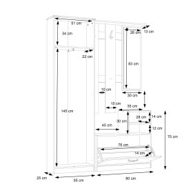 Předsíňový set Nipo 135x191x28 cm, dub sonoma, rozměry