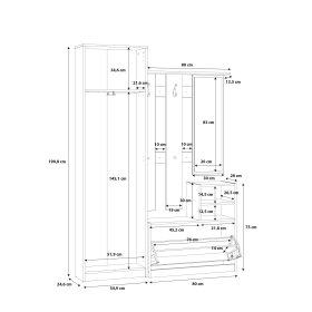 Předsíňový set Nipo 135x191x28 cm, dub artisan, rozměry