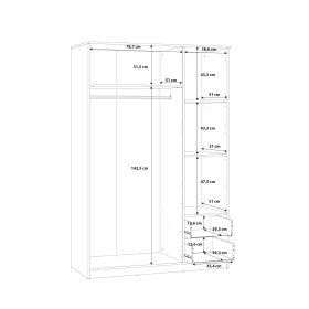 Šatní skříň Nipo se šuplíky 122x185x53 cm, dub sonoma, rozměry