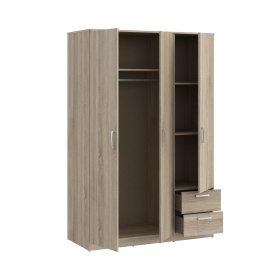 Šatní skříň Nipo se šuplíky 122x185x53 cm, dub sonoma, otevřená