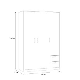 Šatní skříň Nipo se šuplíky 122x185x53 cm, dub sonoma, rozměry