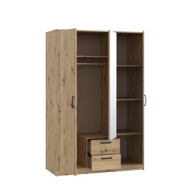 Šatní skříň Nipo se šuplíky a zrcadlem 122x185x53 cm, dub artisan, otevřená