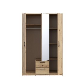 Šatní skříň Nipo se šuplíky a zrcadlem 122x185x53 cm, dub artisan, otevřená