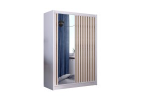 Šatní skříň Ladat s posuvnými dveřmi 150x215x61 cm, bílá a dub kraft