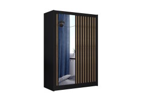 Šatní skříň Ladat s posuvnými dveřmi 150x215x61 cm, černá a dub kraft