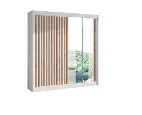 Šatní skříň Ladat s posuvnými dveřmi 203x215x61 cm, bílá a dub kraft