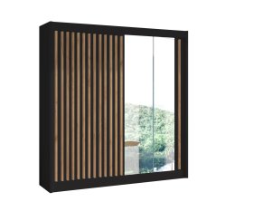 Šatní skříň Ladat s posuvnými dveřmi 203x215x61 cm, černá a dub kraft
