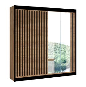 Šatní skříň Ladat s posuvnými dveřmi 203x215x61 cm, dub kraft a černá