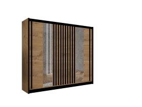 Šatní skříň Ladat s posuvnými dveřmi 250x215x61 cm, dub kraft a černá