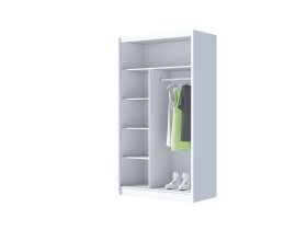 Šatní skříň Mulet s posuvnými dveřmi 120x215x61 cm, bílá, otevřená