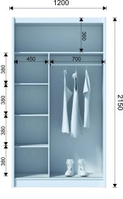 Šatní skříň Mulet s posuvnými dveřmi 120x215x61 cm, bílá, rozměry