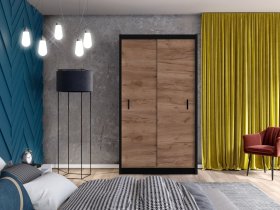 Šatní skříň Mulet s posuvnými dveřmi 120x215x61 cm, černá, interiér 