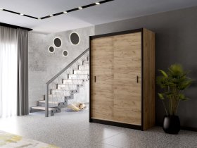 Šatní skříň Mulet s posuvnými dveřmi 150x215x61 cm, černá, interiér