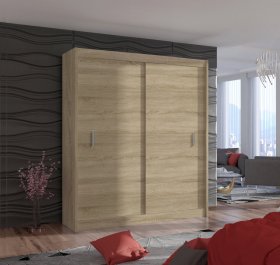 Šatní skříň Mulet s posuvnými dveřmi 180x215x61 cm, dub sonoma, interiér