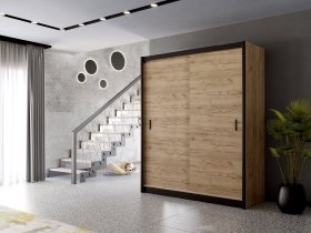 Šatní skříň Mulet s posuvnými dveřmi 203x215x61 cm, černá, interiér