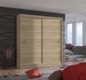 Šatní skříň Mulet s posuvnými dveřmi 203x215x61 cm, dub sonoma, interiér