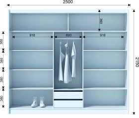 Šatní skříň Mulet s posuvnými dveřmi 250x215x61 cm, dub wotan, rozměry