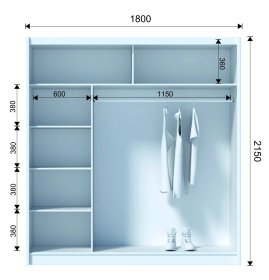 Šatní skříň Oskol s posuvnými dveřmi 180x215x61 cm, dub wotan, rozměry