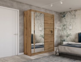 Šatní skříň Oskol s posuvnými dveřmi 180x215x61 cm, dub wotan, interiér 