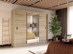 Šatní skříň Oskol s posuvnými dveřmi 250x215x61 cm, dub sonoma, interiér