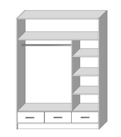 Šatní skříň Sovy se šuplíky a zrcadlem 150x200x58 cm, dub kraft a černá, otevřená