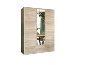 Šatní skříň Sovy se šuplíky a zrcadlem 150x200x58 cm, dub sonoma