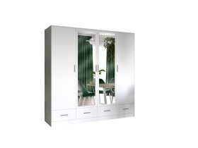 Šatní skříň Sovy se šuplíky a zrcadlem 200x200x58 cm, bílá